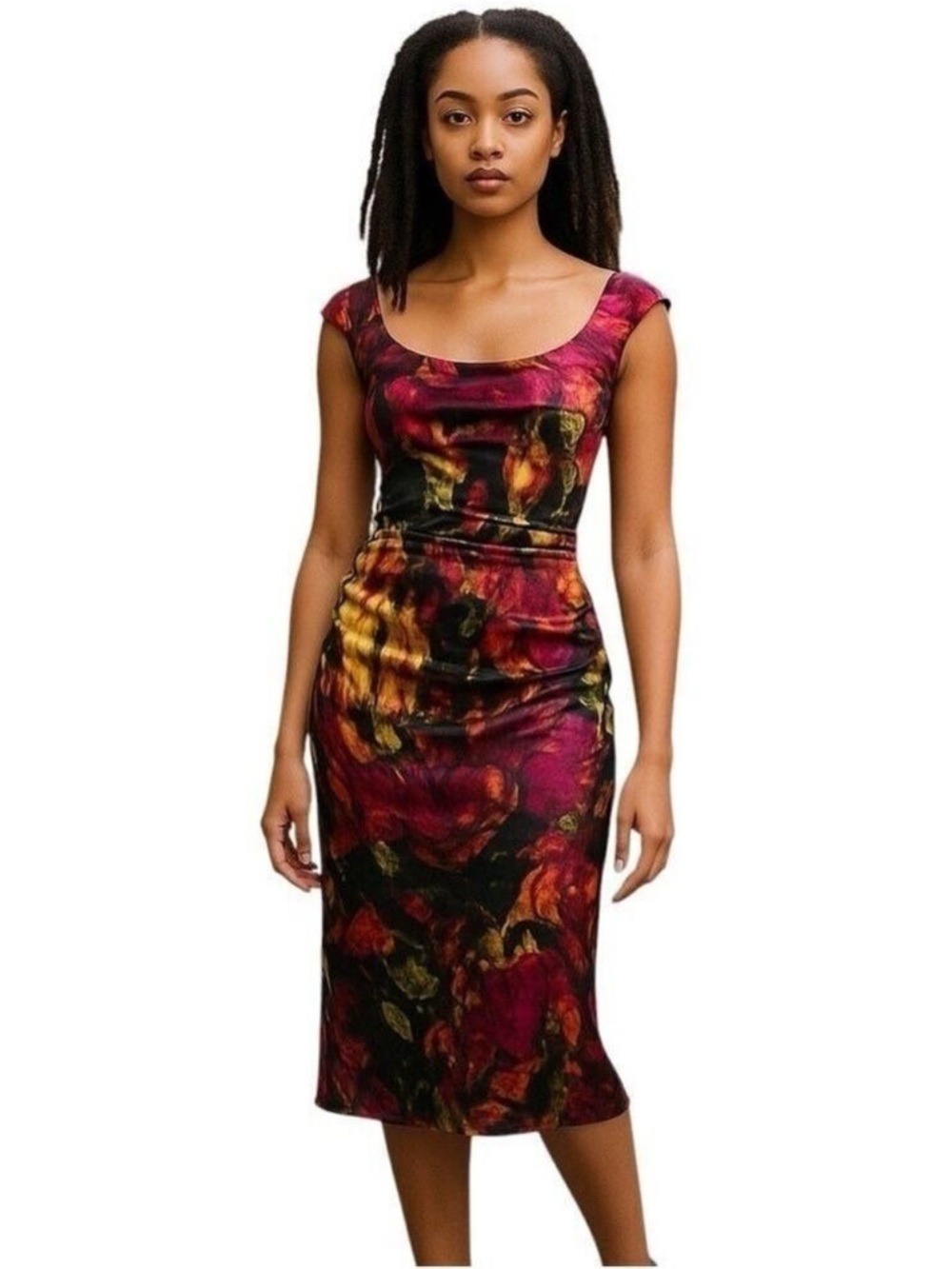 London Style Nights Party Floral Sleeveless Midi Dress Size 8 (Fits like a 4/6)